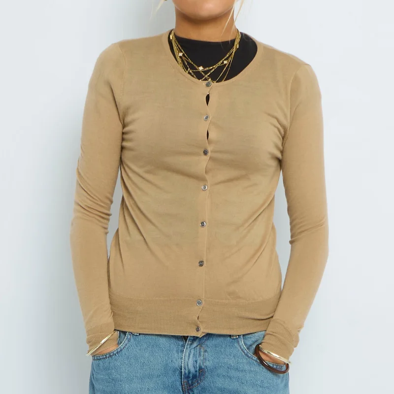 Buttoned Fine Knit Cardigan - UK 8 Mesh Blend Leather Blend Suede Blend