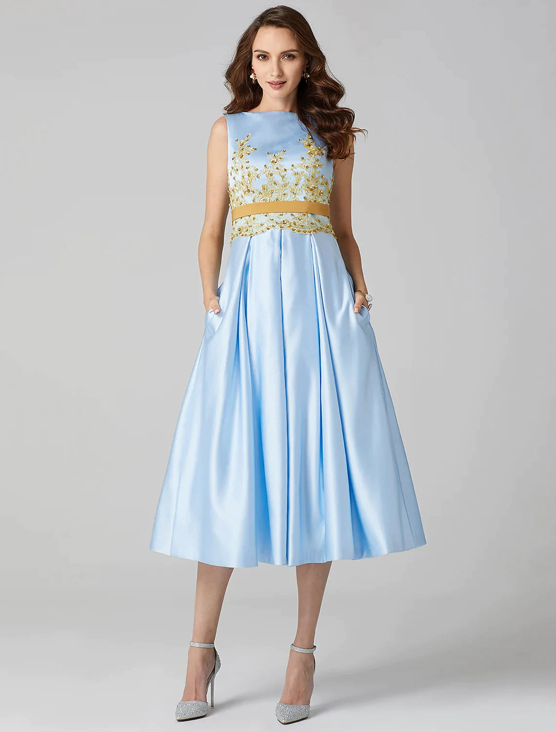 A-Line Party Dress Wedding Sleeveless V Back Pleats Appliques Tunics Denim casual