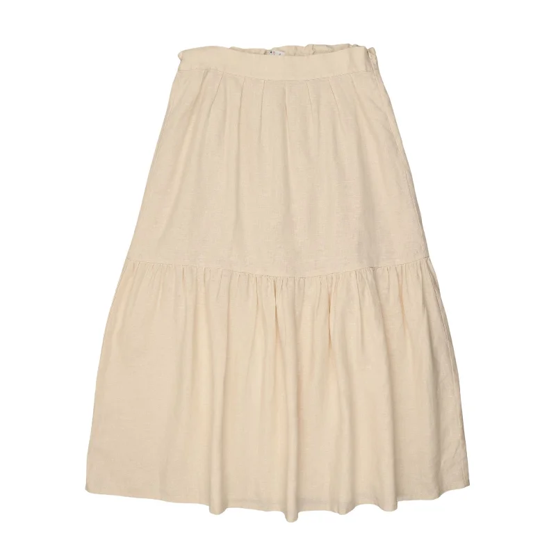 Coco Blanc Cream Linen Maxi Front Pleat Skirt velvet skirt sumptuous