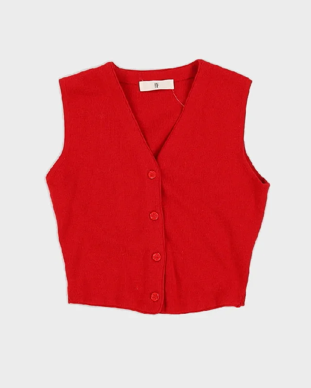 Red Vintage Vest Cardigan - S Slim Fit Regular Fit Oversized