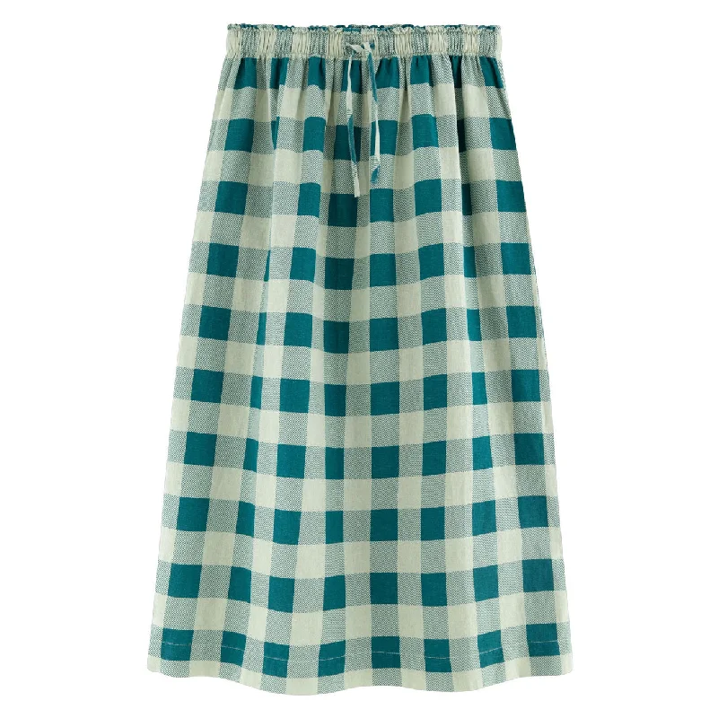 Tiny Cottons Dark Pistacchio/Dark Teal Big Check Skirt breathable skirt fabric