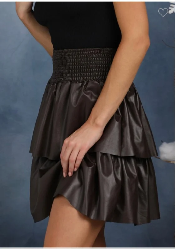 Faux Leather Ruffle Skirt ribbed skirt waist