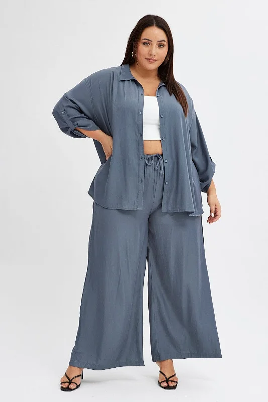 Grey Wide Leg Pants High Rise Relaxed Fit Trousers