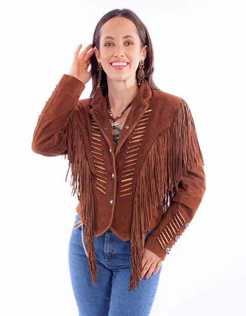 Wooden Beaded Fringe Jacket Tiered Jacket Buttoned Jacket Zippered Jacket