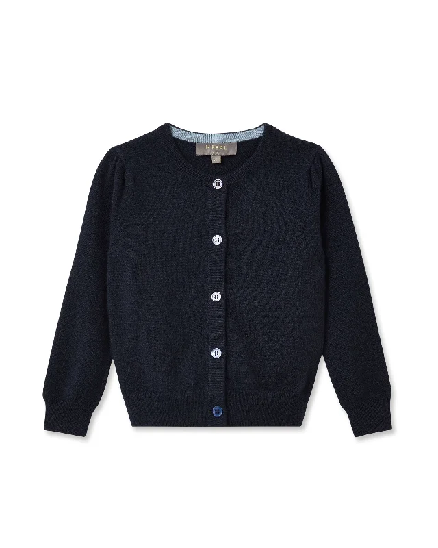 Girls Round Neck Cashmere Cardigan Navy Blue Modern Contemporary chic