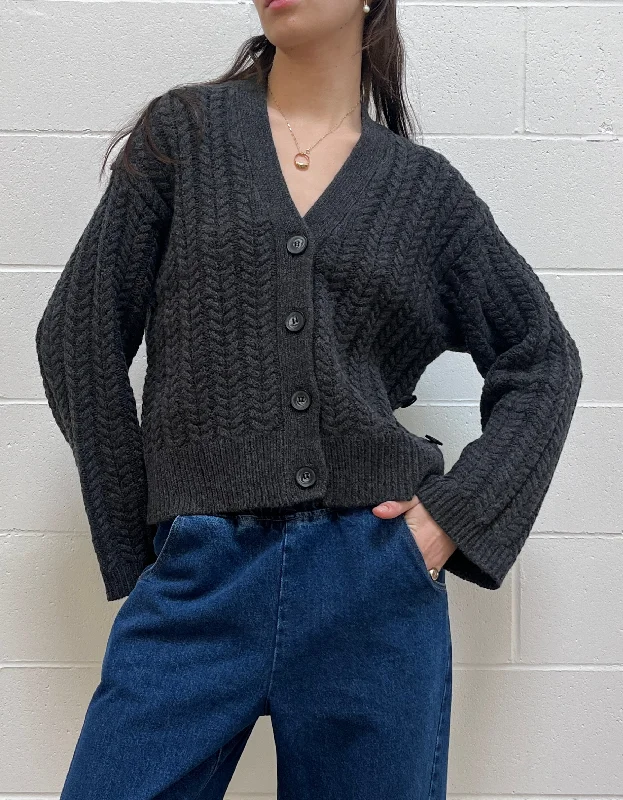 Casabel Cardigan in Dark Grey Melange Plaid Cardigan Polka Dot Checkered