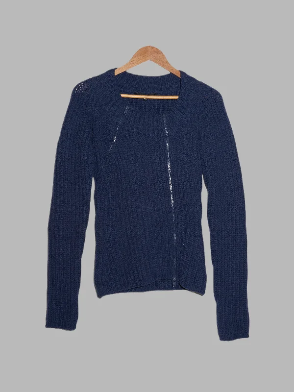 Alessandro Dell'acqua petrol blue wool rib knit double zip cardigan - size 40 Transparent Opaque Sheer