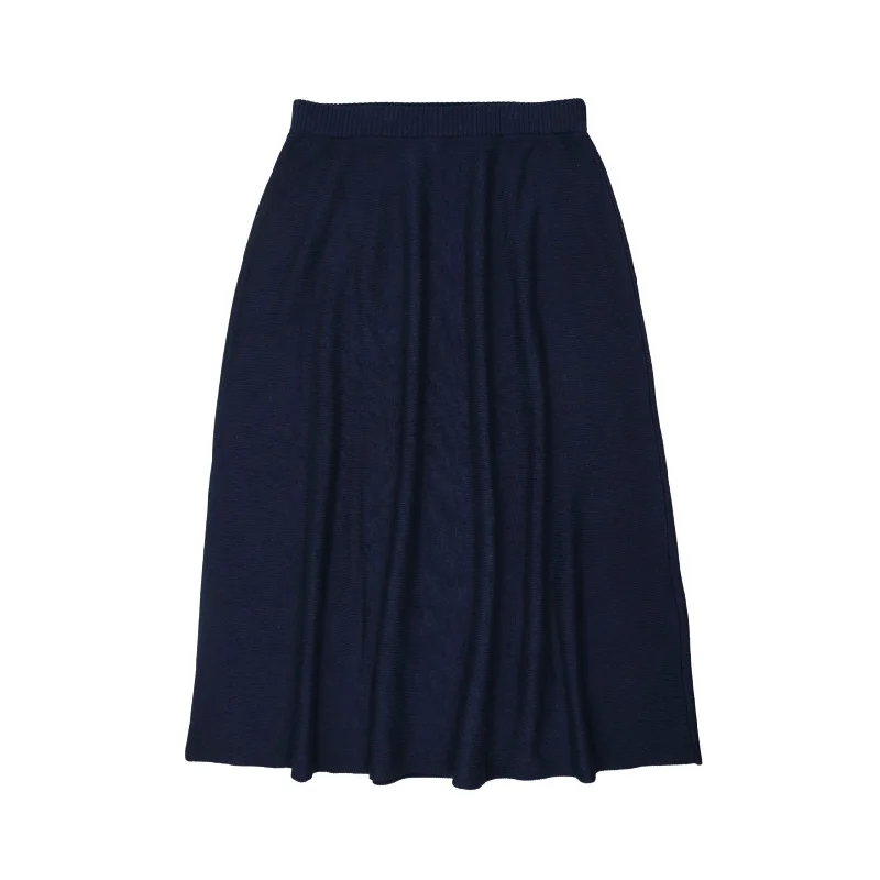 Coco Blanc Navy Knit A-line Skirt chiffon skirt flowing