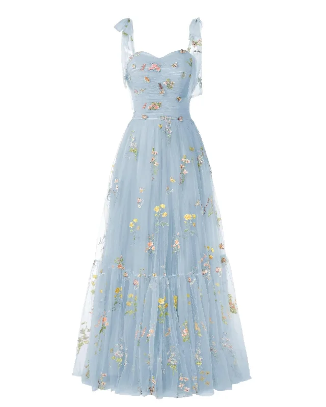 Elegant Embroidery Blue Prom Dresses Sweetheart Spaghetti Straps A Line Party Dress Long Simple Formal Dress Boat Neckline Classic
