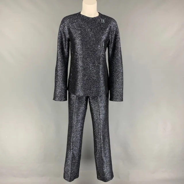 GIANNI VERSACE Size 6 Black Silver Wool Blend Textured Flat Front Pants Suit Stylish Harem Pants GIANNI VERSACE Size 6 Black Silver Wool Blend Textured Flat Front Pants Suit Stylish Harem Pants