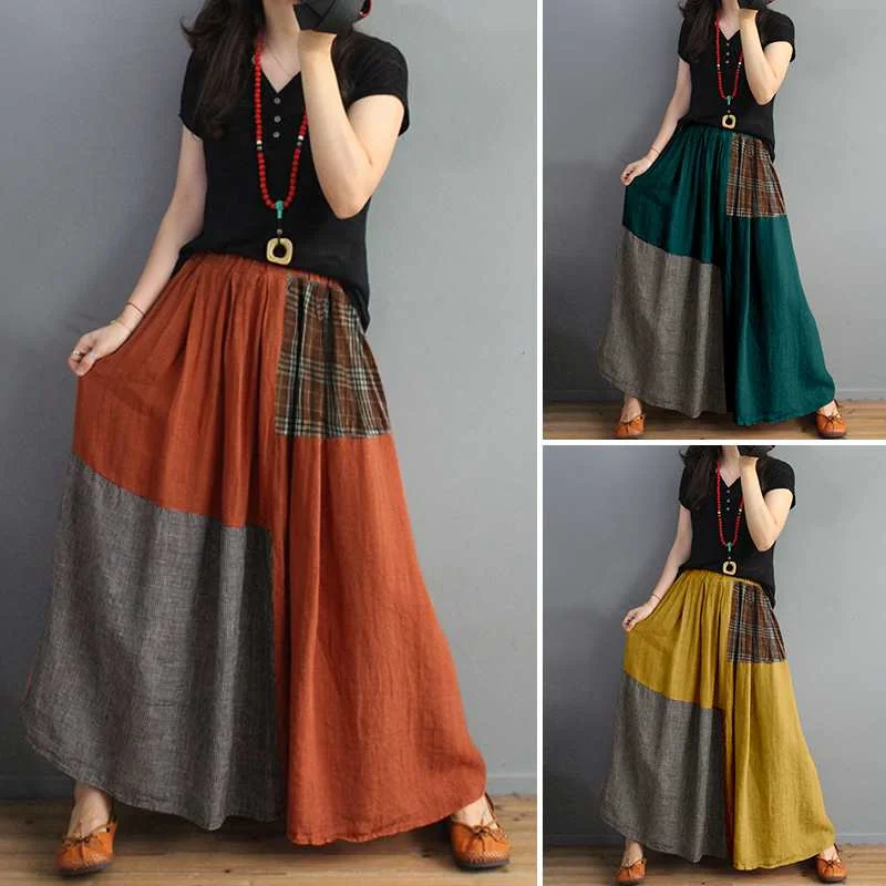 Long Patchwork Skirt high slit skirt