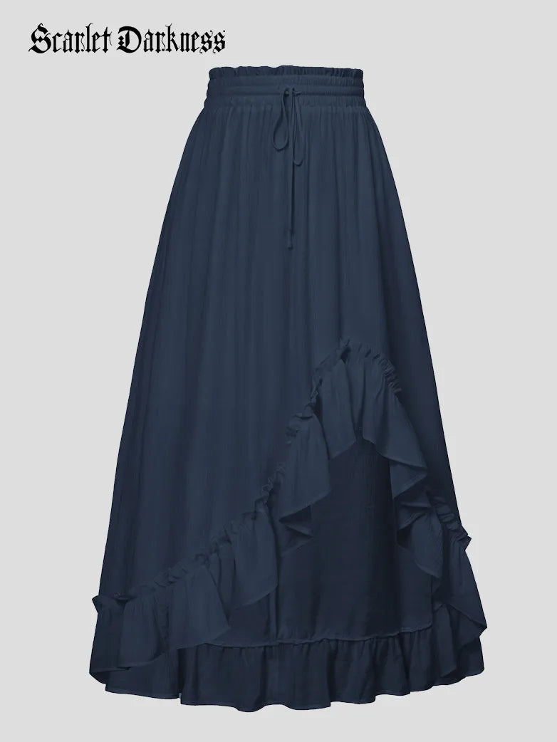 Women Renaissance Dual-Layer Swing Maxi Skirt linen skirt airy