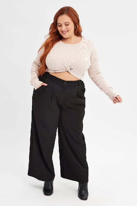 Black Wide Leg Pants High Rise Chic Slim Fit Pants