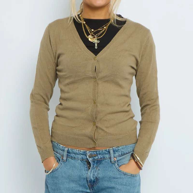Buttoned Fine Knit Cardigan - UK 8 Glossy Satin Silk