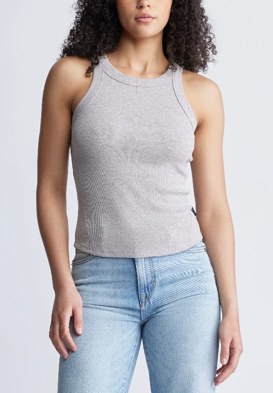Regine Women's Ribbed Tank Top, Heather Grey - KT0141S gym tank top