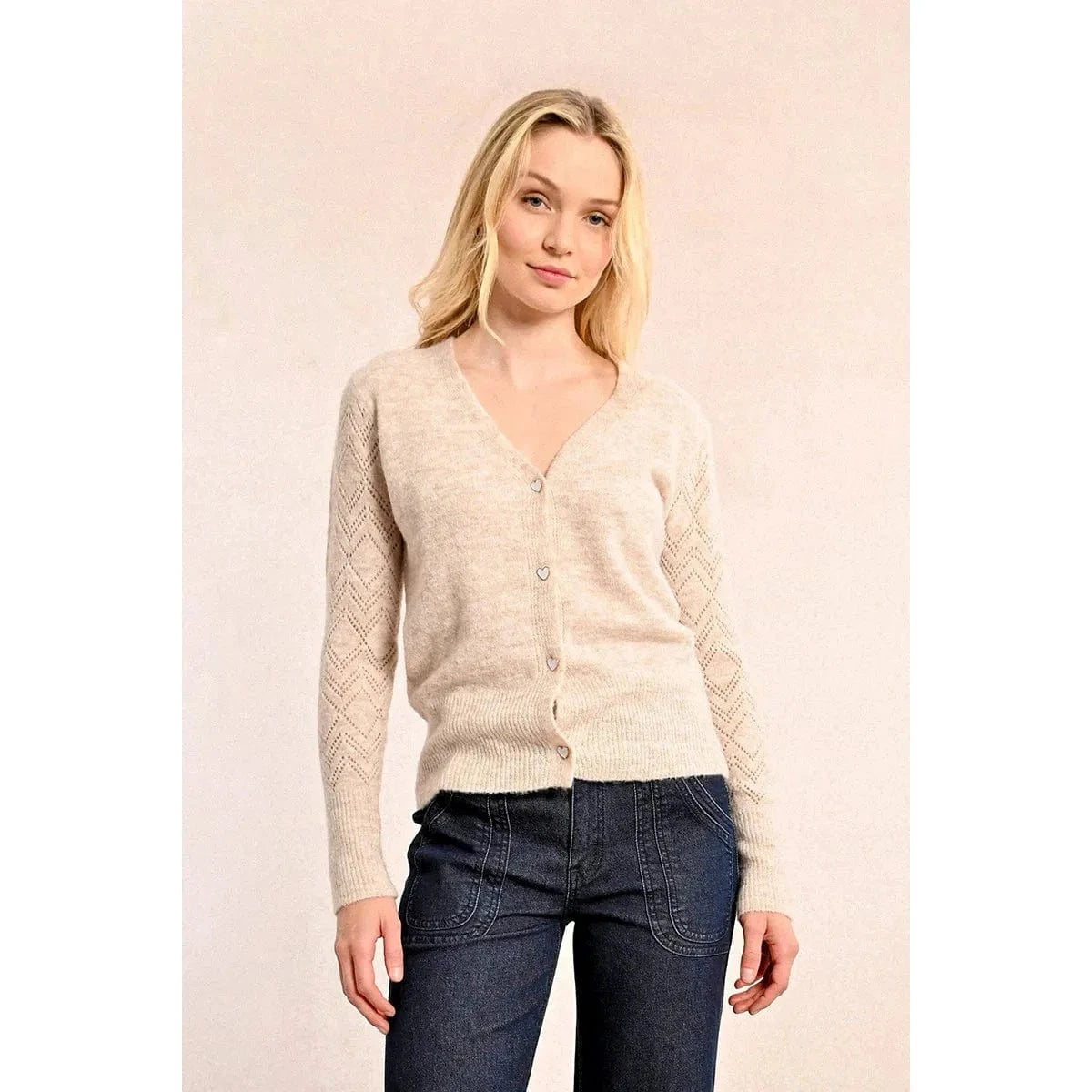 Molly Bracken OpenWork Knit Cardigan Button Cardigan Zip Cardigan Pullover Cardigan