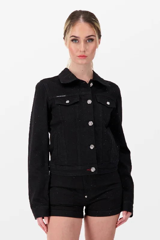 Philipp Plein Black Denim Jacket Oversized Jacket Tailored Jacket Straight Jacket