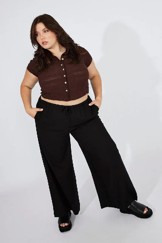 Black Wide Leg Pants High Rise Relaxed High-Waist Trousers