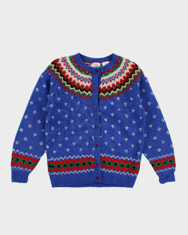 Womens Blue Fair Isle Style Hand Embroidered Cardigan - M Nylon Fabric Polyester Fabric Spandex Fabric Womens Blue Fair Isle Style Hand Embroidered Cardigan - M Nylon Fabric Polyester Fabric Spandex Fabric