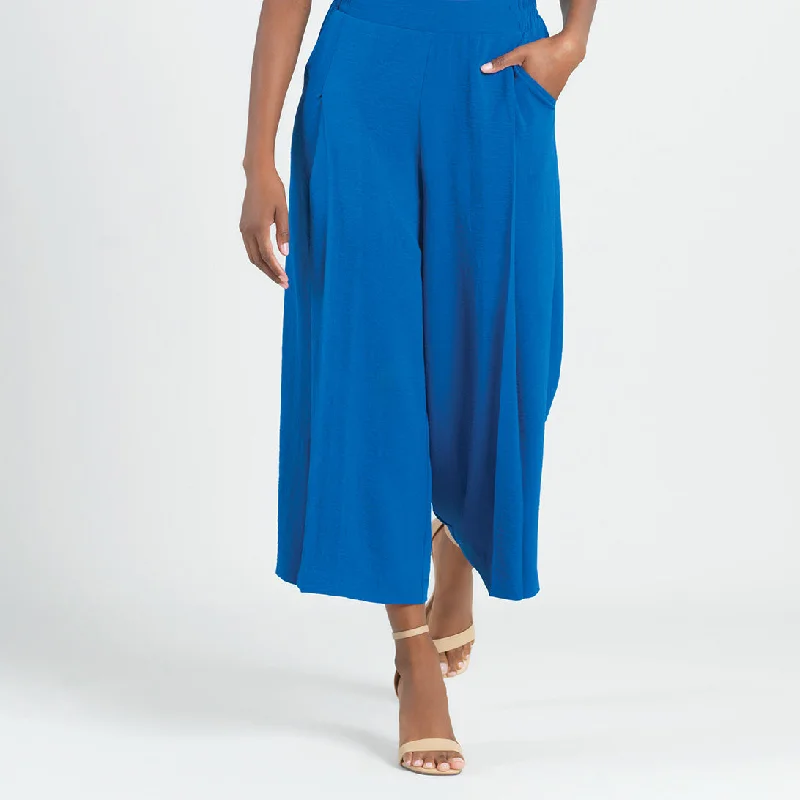 Soft Textured Rayon - Side Pocket Culotte Pant - Cobalt - Final Sale! Trendy Wide-Leg Pants