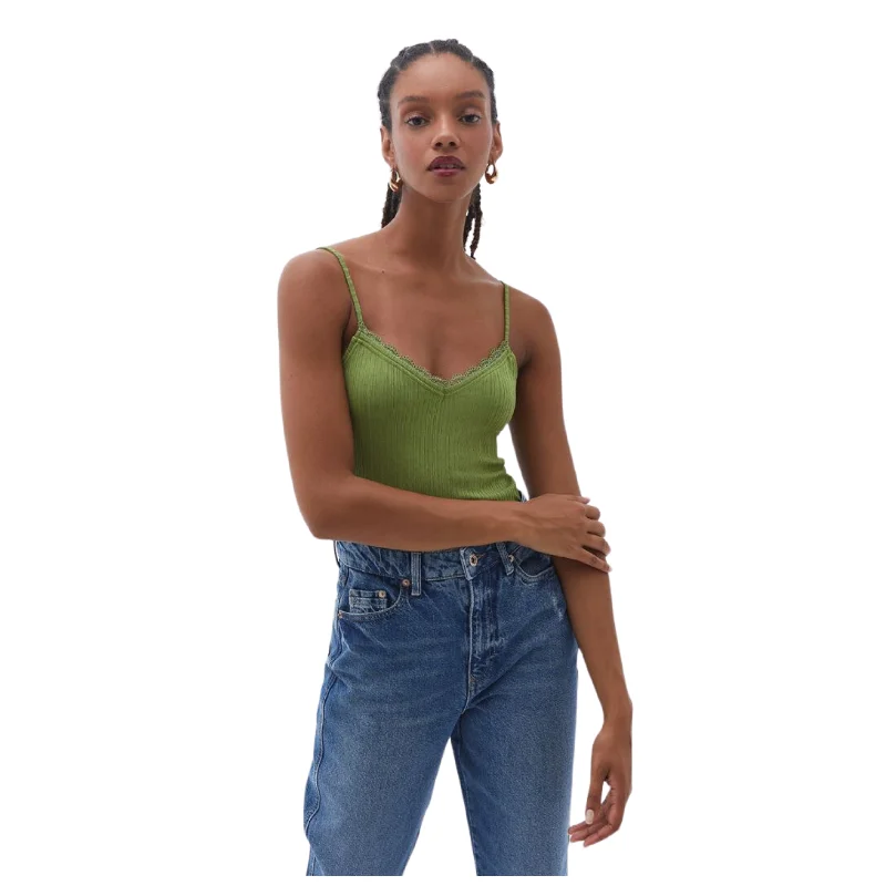 OXXO - Lace Detailed V Neck Tank Top halter tank top