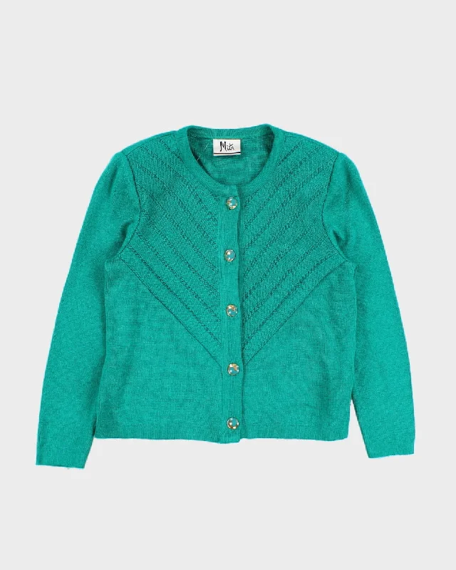 Vintage Turquoise Knit Cardigan - M Button Cardigan Zip Cardigan Pullover Cardigan