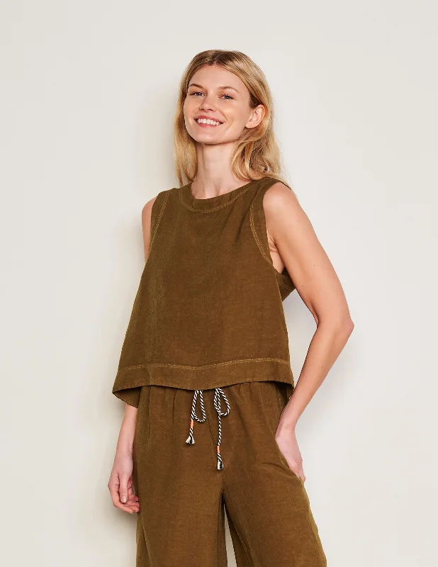 Sundry Shell Tank &  Wide Leg Pant Set in Olive lounge tank top