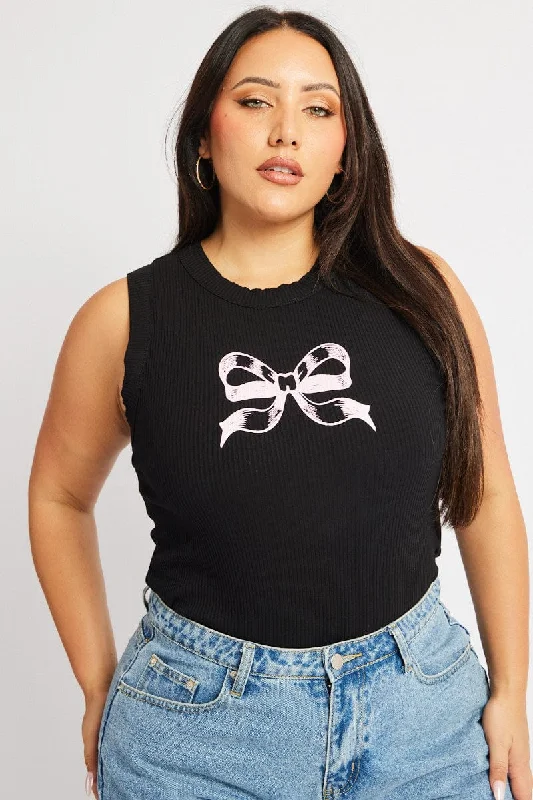 Black Tank Top Ribbon Print seamless tank top