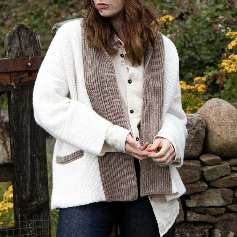 Women's Contrast Trim Cardigan Seamless Knitted Crochet