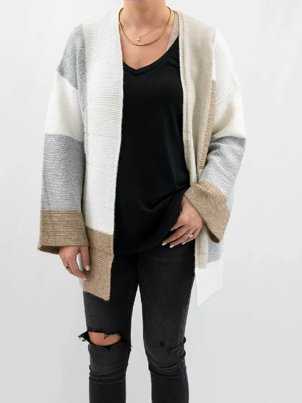 Cream Multi Color Block Cardigan Boxy Cardigan Fitted Cardigan A-Line