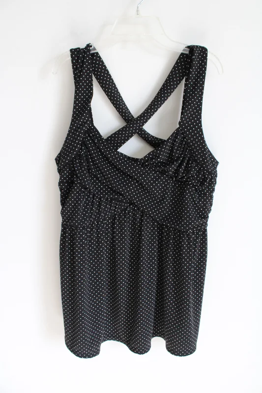 Torrid Black & White Polka Dot Criss Cross Strappy Tank | 1 (1X) basic tank top