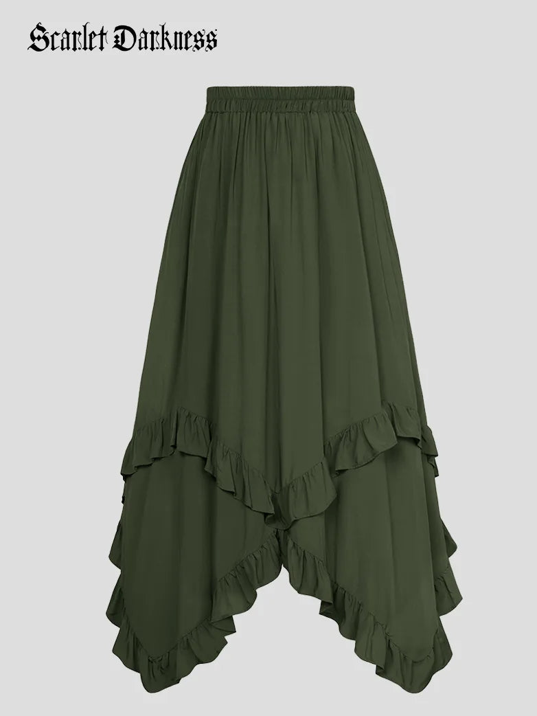 Renaissance Irregular Hem Swing A-Line Maxi Skirt cotton skirt soft