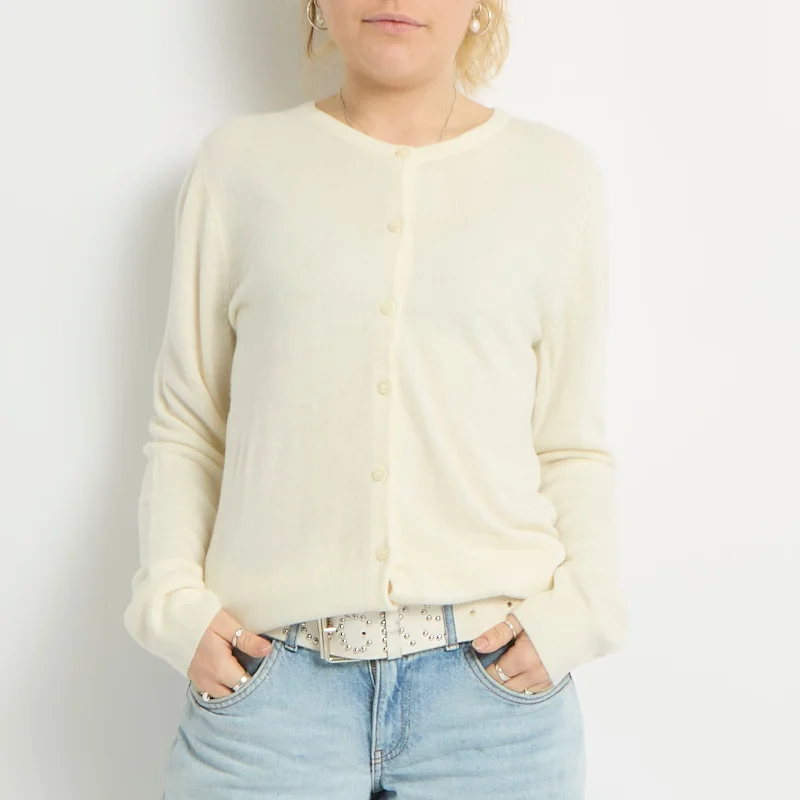 Fine Knit Round Neck Cardigan - UK 12 Beaded Cardigan Sequined Faux Fur