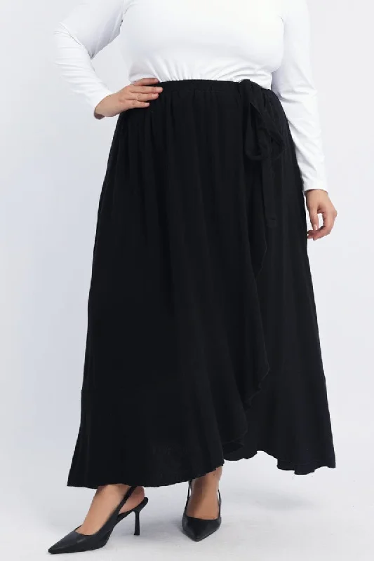 Black Frill Linen Blend Maxi Skirt boho skirt vibe
