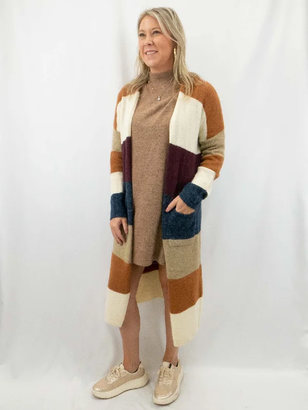Striped Camel Multi Color Cardigan Beaded Cardigan Sequined Faux Fur