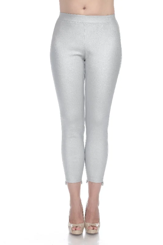 "Leslie" Sparkly Silver Pants Classic Stretch Pants