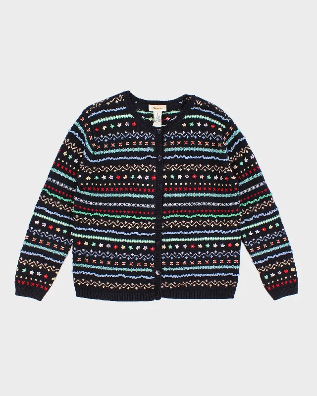 Womens Talbots Black and Rainbow Patterned Cotton Cardigan - M Fleece Fabric Down Fabric Feather Fabric Womens Talbots Black and Rainbow Patterned Cotton Cardigan - M Fleece Fabric Down Fabric Feather Fabric