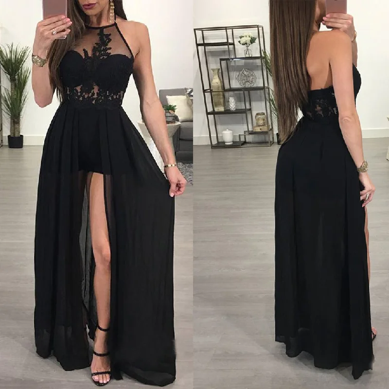 Long Prom Dress, Halter Prom Dress, Chiffon Prom Dress, A-Line Prom Dress, Sleeveless Prom Dress, Applique Prom Dress, Party Dresses, Evening Dresses, LB0697 Tunics Polka dots