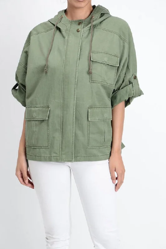 Women's Military Hoodie Jacket Satin Fabric Silk Fabric Chiffon Fabric