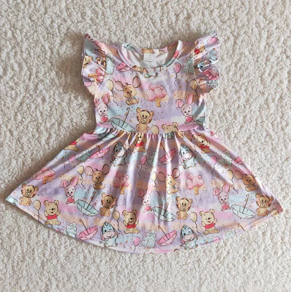 Clearance  B11-11 Pink balloon big ears Bear flying sleeve skirt high quality pleated skirt texture