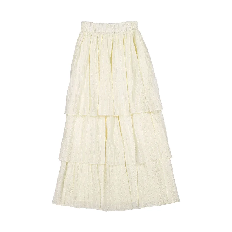 Ava and Lu Cream Pin Striped Ruffled Maxi Skirt wool skirt warm