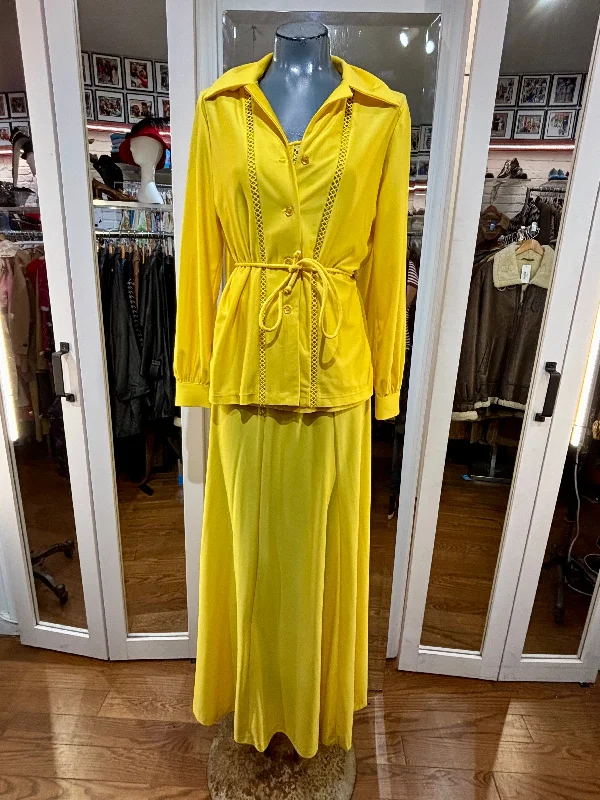 70’s Canary Yellow 3 Piece Skirt Set leather skirt sleek