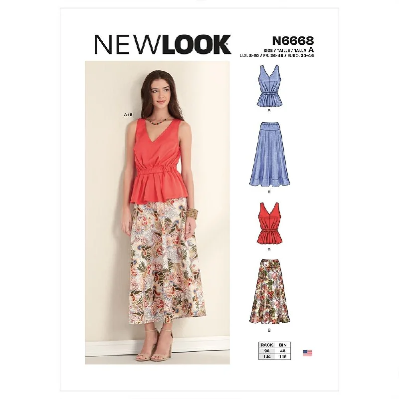Newlook Pattern N6668 Misses' Pull-Over V-Neck Sleeveless Top With Elastic Waist & Skirt lace skirt intricate