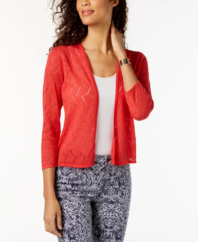 Charter Club Cropped 3/4 Sleeve Cardigan Cotton Fabric Linen Fabric Terry Fabric