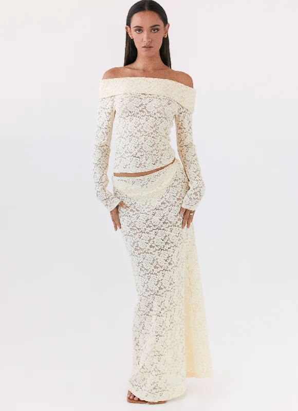 Zephyra Lace Maxi Skirt - Natural ribbed skirt waist