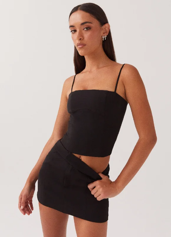 Eliana Suit Mini Skirt - Black zip skirt side