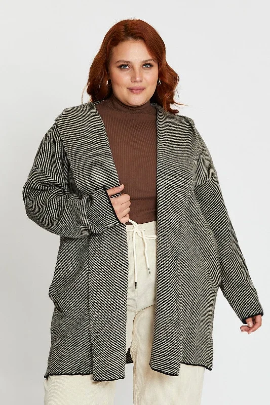 Grey Hoodied Cardigan Terry Terry Cloth Terry Knit