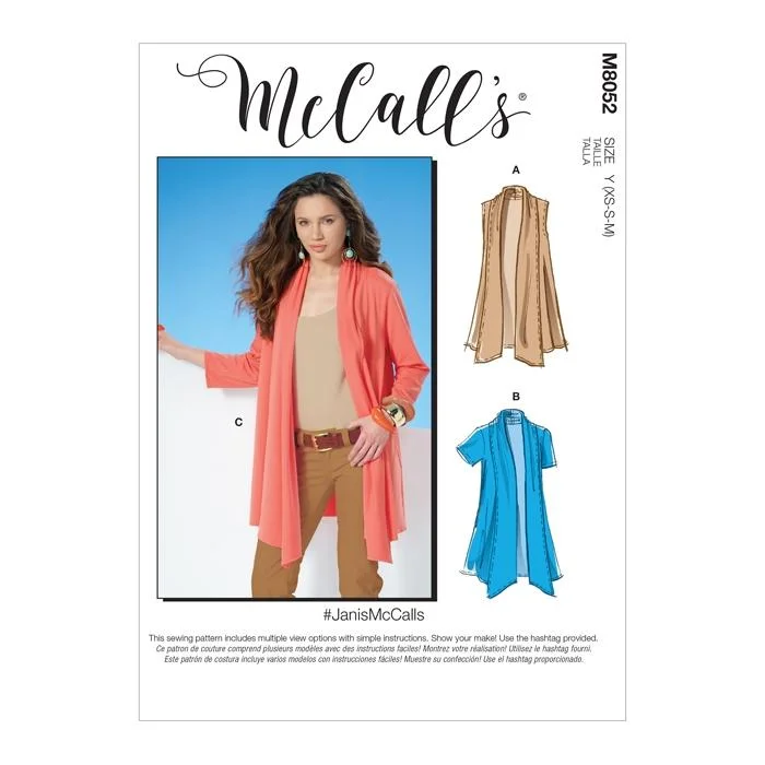 McCall's Pattern M8052 Misses' Shawl Collar Cardigans Mesh Cardigan Canvas Denim