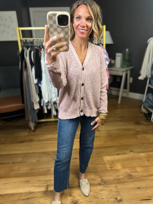 Love Connection Knit Button Cardigan - Mauve Cashmere Blend Cotton Blend Poly Blend