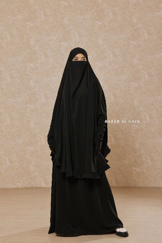 Black Ibadah Two-piece Jilbab with Skirt, Haj, Umrah Garment & Prayer Set wool skirt breathable